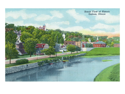 Galena, Illinois - Scenic View of Historic Galena and the River, c.1955