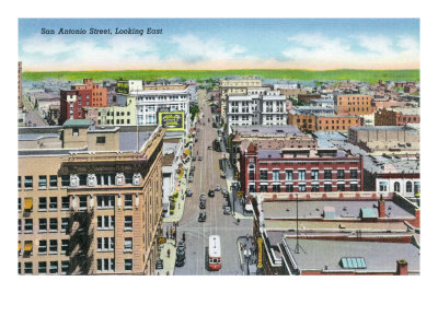 El Paso, Texas - Eastern Aerial View Down San Antonio Street, c.1940