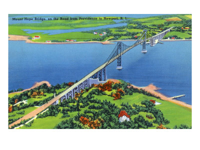 Newport, Rhode Island - Aerial View of the Mount Hope Bridge, c.1935