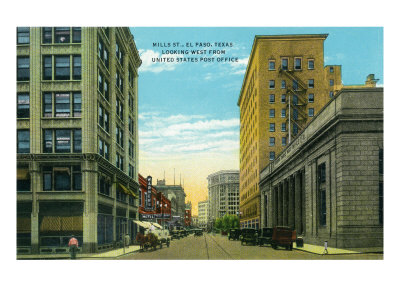 El Paso, Texas - Western View Down Mills Street from the Us Post Office, c.1936
