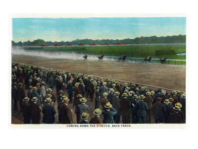 Saratoga Springs, New York - View of Horses Racing Down the Race Track Stretch, c.1914