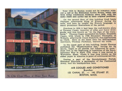 Boston, Massachusetts - Exterior View of Ye Olde Oyster House, c.1938