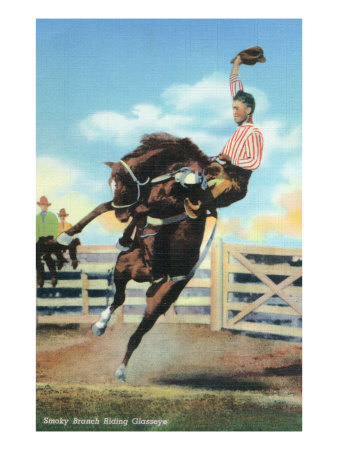 Western Americana - Rodeo Scenes, Smoky Branch Riding a Bucking Glasseye, c.1939