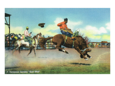 Western Americana - Rodeo Scenes, View of F. Stevenson Riding Sure Shot, c.1939