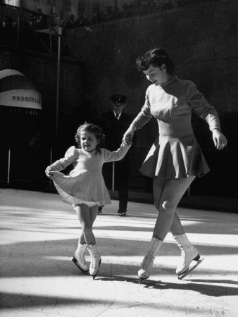 Skating Partners Helen Ann Rousselle and Gerri Richardson Ending Figure with Dainty Curtsy