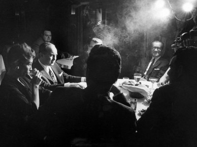 Gangster Mickey Cohen Sitting with His Girl Friend Liz Renay