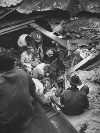 Workmen Searching the Wreckage of the Waco Tornado for Survivors