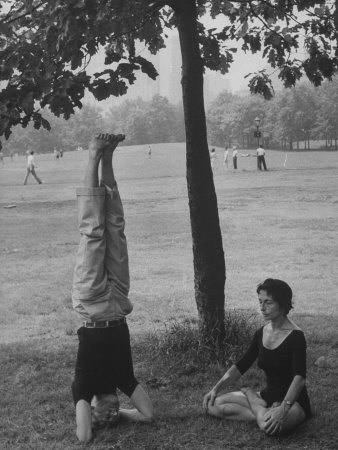 People Practicing Yoga in Central Park