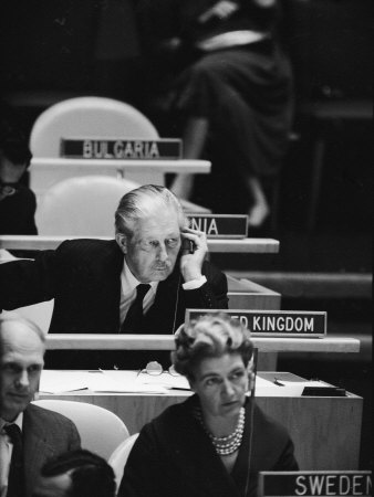 Harold Macmillan Listening to Speech at United Nations. 9 1 1960Photographer- Ralph Crane