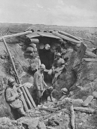 French Soldiers Standing Outside their Trench During World War I