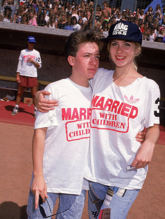 Actors David Faustino and Christina Applegate Wearing "Married with Children" T-Shirts