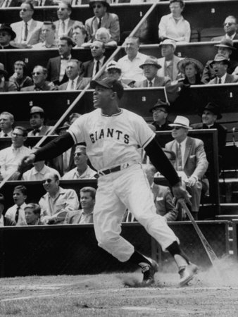 Baseball Player Willie Mays Hitting a Ball Poster