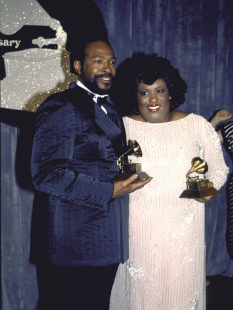 Singers Marvin Gaye and Jennifer Holiday Holding their Award in Press Room at Grammy Awards