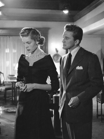 Actors Lauren Bacall and Kirk Douglas in "Young Man with a Horn" During Production