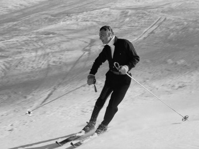 Fiat President Giovanni Agnelli Skiing Slopes Near His Sestriere Ski Resort
