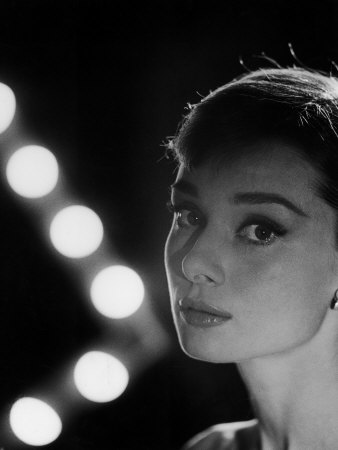 Actress Audrey Hepburn Backlit by V Pattern of 6 Klieg Lights