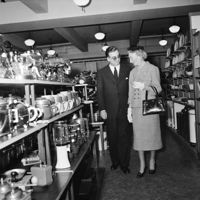 Designer Cristobal Balenciaga and Harper