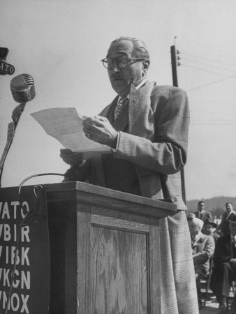 Actor Adolphe Menjou Making a Speech at the Opening of Oak Ridge Atomic Energy Center