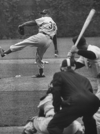 Dodger Don Newcombe Leaning with His Arm Cocked Back for the Pitch