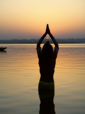 Worship Ceremony at Night by Ganges River, Varanasi, India