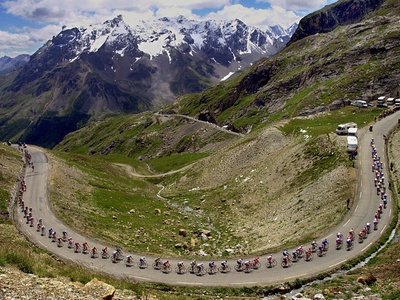 The Pack Climbs the Galibier Pass During the 15th Stage of the Tour De France