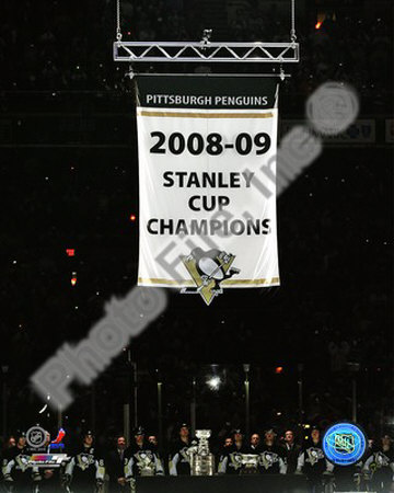 The Pittsburgh Penguins raise their 2008-09 Stanley Cup Champions Banner Poster
