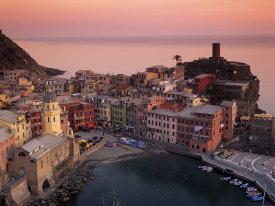 Vernazza Harbour at Dusk, Vernazza, Cinque Terre, UNESCO World Heritage Site, Liguria, Italy