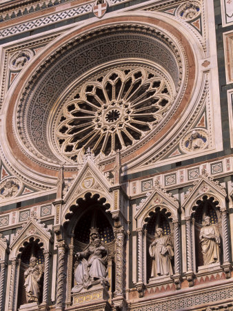 Rose Window and Facade of Polychrome Marble, Duomo Santa Maria Del Fiore, Florence, Tuscany, Italy