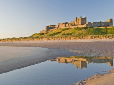 Morning Light on the Beach at Bamburgh Castle, Northumberland, England, United Kingdom, Europe