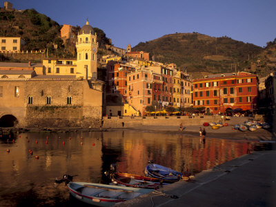 Vernazza Harbour at Sunset, Vernazza, Cinque Terre, UNESCO World Heritage Site, Liguria, Italy