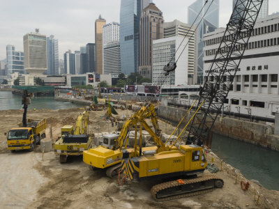 Land Reclamation Project under Way in Central, Hong Kong Island, Hong Kong, China