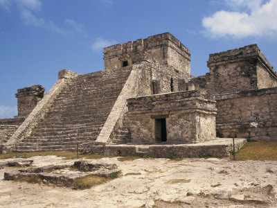 El Castillo at the Mayan Site of Tulum, Yucatan, Mexico, North America
