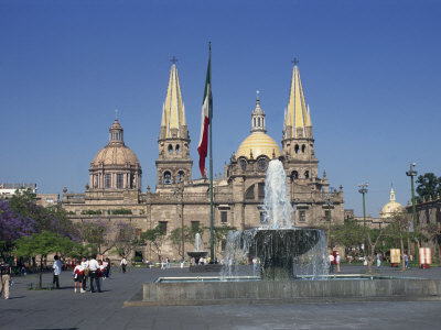 Fountain in Front of the Christian Cathedral in Guadalajara, Jalisco, Mexico, North America