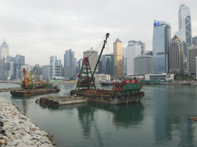 Land Reclamation Project under Way in Central, Hong Kong Island, Hong Kong, China
