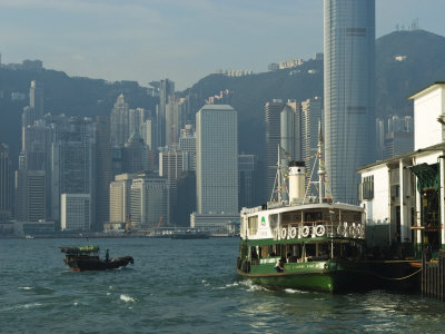 Small Fishing Boat and Star Ferry, Victoria Harbour, Hong Kong, China