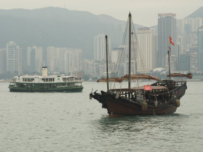 One of the Last Remaining Chinese Sailing Junks on Victoria Harbour, Hong Kong, China