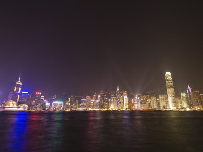 Light Show over Hong Kong Island Skyline, Hong Kong, China