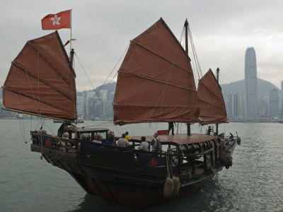 One of the Last Remaining Chinese Sailing Junks on Victoria Harbour, Hong Kong, China
