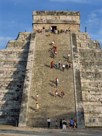 Tourists Climbing El Castillo, Pyramid Dedicated to the God Kukulcan, Chichen Itza, Yucatan, Mexico
