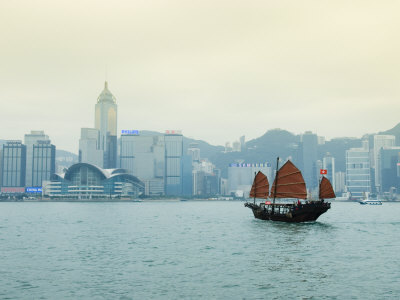 One of the Last Remaining Chinese Sailing Junks on Victoria Harbour, Hong Kong, China