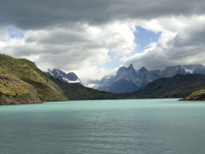 Two Towers Stand in Front of Rio Paine in Torres Del Paine National Park, Chile, South America