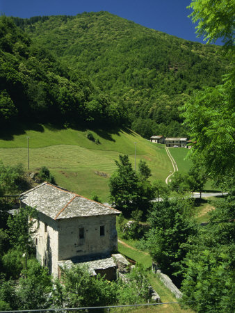 Houses and Fields in the Pesio Valley Near Certosa Di Pesio in Piedmont, Italy, Europe