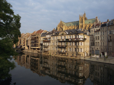 Reflections in Water of Buildings, with the Cathedral of St. Etienne, Metz, Lorraine, France