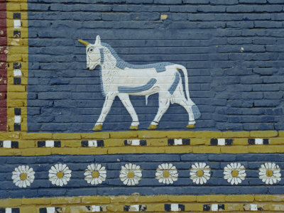 Close-Up of Bull of Adad Symbol on the Ishtar Gate, Babylon, Mesopotamia, Iraq, Middle East