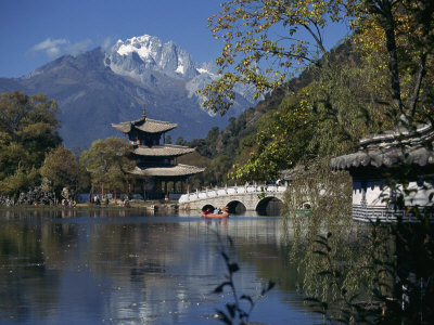 Black Dragon Pool Park with Bridge and Pagoda, Lijiang, Yunnan Province, China