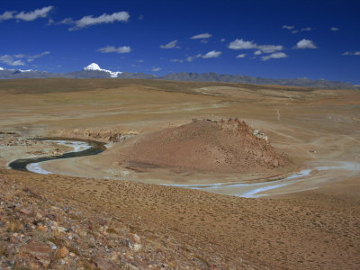 Landscape Including Chiu Gompa Beside Lake Manasarovar on the Barga Plain, in Tibet, China