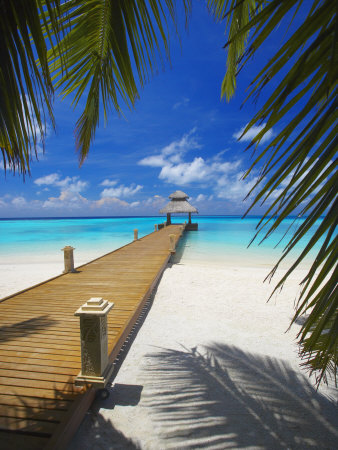 Jetty Leading Out to Tropical Sea, Maldives, Indian Ocean