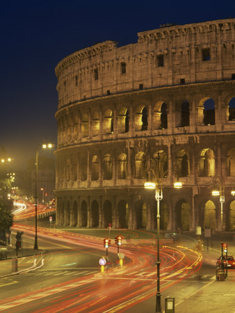 Colosseum Illuminated at Night in Rome, Lazio, Italy, Europe