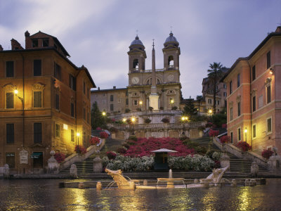 Spanish Steps Illuminated in the Evening, Rome, Lazio, Italy, Europe
