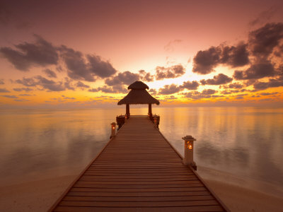 Jetty at Sunset, Island on North Male Atoll, Maldives, Indian Ocean